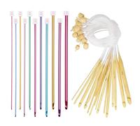 Aeelike Tunisian Crochet Hooks Set with Cable, 11PCS Aluminum Tunisian Crochet Hook 2-8 mm Colorful & 12 PCS Wood Afghan Crochet Hooks 3.5-12 mm, Smooth-Long for Beginners
