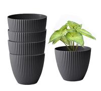 Aeetial 15cm Plant Pots Indoor Plant Planters - 5Pack Thick Sturdy Plastic Pots Indoor/Outdoor Plant Flower Pots with No Drainage Holesy Container (Black 5Pack)