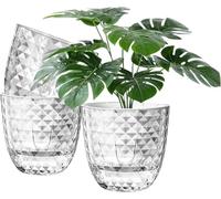 Aeetial 3 PCS Self Watering Planter Pots, Clear Crystal Flower Pots, Self-Watering Plant Pot with Wick Ropes for Indoor Outdoor Windowsill Gardens Home Decor (Large)