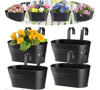 Aeetial 6 Packs Creative Half Round Wall Hanging Planters,Plastic Flower Pots for Railing Fence - Indoor Outdoor Balcony Wall Hanging Basket, Plant Pot Container (Black 4pc Metal)