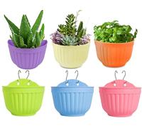 Aeetial 6 Packs Creative Half Round Wall Hanging Planters,Plastic Hanging Flower Pots for Railing Fence - Indoor Outdoor Balcony Wall Hanging Basket, Plant Pot Container (6 Colors)