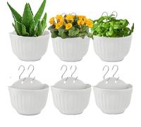 Aeetial 6 Packs Creative Half Round Wall Hanging Planters,Plastic Hanging Flower Pots for Railing Fence - Indoor Outdoor Balcony Wall Hanging Basket, Plant Pot Container (White)