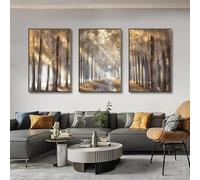 AEFOUU 3 Pcs Frameless Nature Autumn Landscape Wall Art Posters Forest Trail Paintings Prints Canvas Pictures for Home Decoration 60x85cm/24x34in Unframed