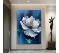 AEFOUU Framed Wall Art Print Blue Flower Painting Canvas Large Blue Wall Art Abstract Floral Painting Flower Home Decoration 70x90cm(28x35in) Ready to Hang Framed