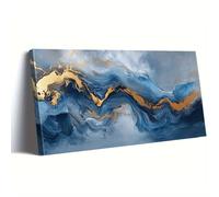 AEFOUU Large Abstract Wall Art with Golden Flow Pattern - Horizontal Modern/Ornate Canvas Print, Golden Painting for Living Room(45x90cm/18x36in/Frameless)