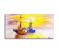 AEFOUU Large Vintage Glorious Maritime Sailing Ship Landscape Poster Seagulls at Sunset Canvas Wall Art Pictures Gallery Home Decor(30x60cm/12x24in/Internal Frame)