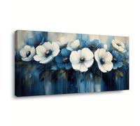 AEFOUU Modern Blue White Blooms Abstract Wall Art - White Birds in Flight Landscape Painting Canvas Print Modern Home Decor Picture(40x80cm/16x32in/Frameless)