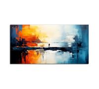 AEFOUU Vibrant Abstract Landscape Canvas Art Print Large Scale Modern Wall Decor for Living Room Striking Sunset Citwenset Cit(70x140cm/28x55in/Frameless)