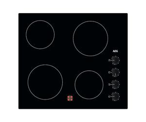 AEG 3000 Series Radiant Hob, Ceramic Hob, HK614000CB, 4 Cooking Zones, 60cm, Knobs Control, Residual Heat Indicators, Easy to Install Built-in Hob, Easy to Clean, 38x560x490mm, Black