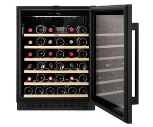 AEG 5000 Series Integrated Wine Cooler 82cm, 52 Bottles AWS4052B5B | Wine Fridge, Single Zone 5-18 °C, Black Glass Door Light-protecting, LED Illumination and Wooden Shelves, 40 dB