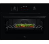 AEG 6000 CombiQuick OK6NK40K Wifi Connected Built In Compact Electric Single Oven with Microwave Function - Black, Black