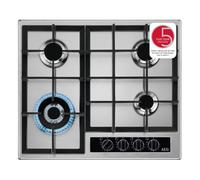 AEG 6000 Slim line Gas Hob with Wok Burner, 60cm 4 Burners, Step Power, Speed Burner, Powerful Wok, Integrated Ignition, Flame Control Levels 1-9, Cast Iron, 594mm, Stainless Steel