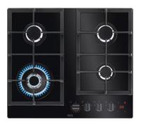 AEG HKB64450NB FlameLight Gas Hob, 4 Burners, 59cm, Gas-on-Glass Cooktop, Hob2Hood, StepPower Controls, LED Indicators, Cast Iron Pan Support, 4 Cooking Zones, Black