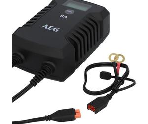 AEG Automotive 10618 Microprocessor Charger for Car Battery LD 8.0, 8 Amp for 12/24 V, 9-HF Charging Levels, Auto Start Function, Comfort Connection