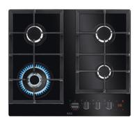 AEG Gas Hob HKB64450NB, 59 cm, 4 Zones, Black | 4 burners, 59 cm, gas-on-glass, cast iron pan supports, LED indicators, black