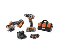 AEG Pack PRO18V Drill and Mini Brushless Saw JP18A2SBL Battery Included | Subcompact size, 2 x 2.0Ah batteries, charger and carry bag, multi-material drilling and cutting, carbon-free motors