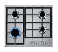 AEG Series 3000 60cm 4 Burner Gas Hob HGE64200SM Stainless Steel 60cm wide 4 burner gas hob with triple crown burner. Black/Silver controls