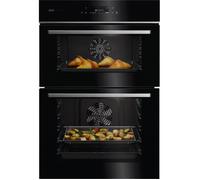 Aeg GE7CP61FB 59.4cm Built In Electric Double Oven - Gloss Black with Steel Trim