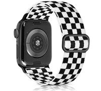 Aegce Elastic Sport Band Compatible with Apple Watch 49mm 46mm 45mm 44mm for Men Women, Stretchy Solo Loop Nylon Strap Compatible for iWatch Series SE 10 9 8 7 6 5 4 Ultra, Black White check