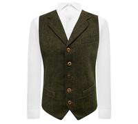 Aegean Blue Herringbone Check Waistcoat with Lapel, Tweed