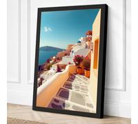 Aegean Cascade Coastal Canvas Wall Art Print 30x20 Inch (76 x 51 cm)