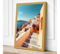 Aegean Cascade Coastal Canvas Wall Art Print 36x24 Inch (91 x 61 cm)