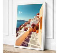 Aegean Cascade Coastal Canvas Wall Art Print 36x24 Inch (91 x 61 cm)