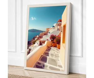 Aegean Cascade Coastal Canvas Wall Art Print 36x24 Inch (91 x 61 cm)