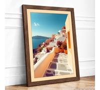 Aegean Cascade Coastal Framed Wall Art Print A1 (84.1×59.4cm) Walnut, Wall Decor for Living Room, Bedroom, Office & Home, Ready to Hang, Art Gift