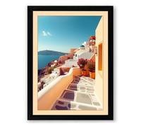 Aegean Cascade Coastal Framed Wall Art Print A2 (59.4×42cm) Black, Wall Decor for Living Room, Bedroom, Office & Home, Ready to Hang, Art Gift