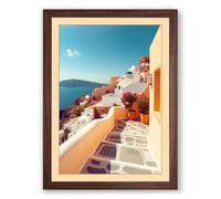Aegean Cascade Coastal Framed Wall Art Print A2 (59.4×42cm) Walnut, Wall Decor for Living Room, Bedroom, Office & Home, Ready to Hang, Art Gift