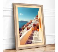 Aegean Cascade Coastal Framed Wall Art Print A3 (42×29.7cm) Oak, Wall Decor for Living Room, Bedroom, Office & Home, Ready to Hang, Art Gift