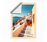 Aegean Cascade Coastal Unframed Wall Art Print A3 (42×29.7cm), Wall Decor for Living Room, Bedroom, Office & Home, Art Gift