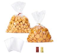 Aegero Cello Cellophane Treat Bags, 200 Pcs 6x10Inches Clear Cellophane Bags with 200 Twist Ties for Gift Wrapping,Packaging Candies,Dessert,Bakery,Party Favors
