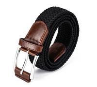 Aegero Mens Belt, Canvas Elastic Fabric Woven Stretch Multicolored Braided Belts for Golf Casual Pants Shirts Jeans, Black, 30"-34"Waist Adjustable