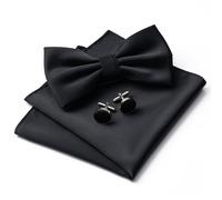 Aegero Mens Solid Color Double Fold Pre-tied Bow Tie and Pocket Square Cufflinks Set Formal Tuxedo Bowties for Wedding Party, Black, 4.92*2.56 in