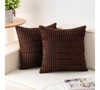 Aegero Pack of 2 Corduroy Decorative Throw Pillow Covers 16x16 Inch Soft Striped Pillow Covers Modern Farmhouse Home Decor for Sofa Living Room Couch Bed（Dark Brown）