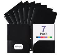 Aegero Plastic 3 Hole Punch Folders with Pockets (7 Pack, Black), Fits 3-Ring Binder, Divider Folder for Notebook, Durable Poly，Holds US Standard 8.5x11 Letter Size Paper