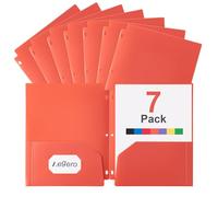 Aegero Plastic 3 Hole Punch Folders with Pockets (7 Pack, Orange), Fits 3-Ring Binder, Divider Folder for Notebook, Durable Poly，Holds US Standard 8.5x11 Letter Size Paper
