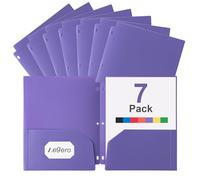 Aegero Plastic 3 Hole Punch Folders with Pockets (7 Pack, Purple), Fits 3-Ring Binder, Divider Folder for Notebook, Durable Poly，Holds US Standard 8.5x11 Letter Size Paper