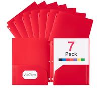 Aegero Plastic 3 Hole Punch Folders with Pockets (7 Pack, Red), Fits 3-Ring Binder, Divider Folder for Notebook, Durable Poly，Holds US Standard 8.5x11 Letter Size Paper