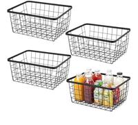 Aeggplant Kitchen Metal Wire Baskets with Handles Food Storage Organizer, Household Refrigerator for Cabinets,Pantry,Bathroom,Black,4 Pack