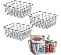 Aeggplant Kitchen Wire Baskets Farmhouse Decor Metal Food Storage Organizer,Household Refrigerator Bin with Built-in Handles for Cabinets,Pantry,Bathroom,Black