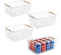 Aeggplant Kitchen Wire Baskets Farmhouse Decor Metal Food Storage Organizer,Household Refrigerator Bin with Built-in Handles for Cabinets, Pantry,Bathroom,Closets,4 Packs (White)