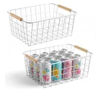 Aeggplant Kitchen Wire Baskets Farmhouse Decor Metal Food Storage Organizer,Household Refrigerator Bin with Built-in Handles for Cabinets, Pantry, Bathroom,2 Packs(white)