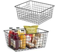 Aeggplant Kitchen Wire Baskets Farmhouse Decor Metal Food Storage Organizer,Household Refrigerator Bin with Built-in Handles for Cabinets,Pantry,Bathroom,Black