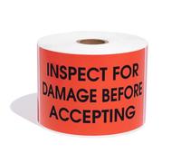 Aegis Adhesives - 3" X 5" Inspect for Damage Before Accepting Labels - Red Shipping Stickers with Permanent Adhesive (1 Roll, 500/Roll)