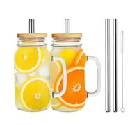 Aegistus 2 Pack 24Oz Mason Jar Cups,Mason Jars with Handle,Mason Jar Drinking Glasses with Lid and Straw, Transparent Can Shape Beer Glasses for Smoothies Juice Coffee Cocktail Whiskey