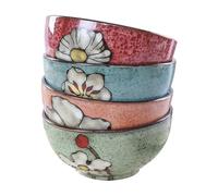 Aegistus 4.5 inch Set in 4 Retro Chinese Japanese Creative Hand-Painted Floral Cereal Ceramic Bowl