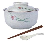 Aegistus Ramen Bowl, Ceramic Ramen Bowl Set with Lid, 750 ml Soup Bowls, Pho, Japanese Vintage Ramen Bowl for Cereals, Soup, Asian Tableware, Microwave and Dishwasher Safe (Beige)